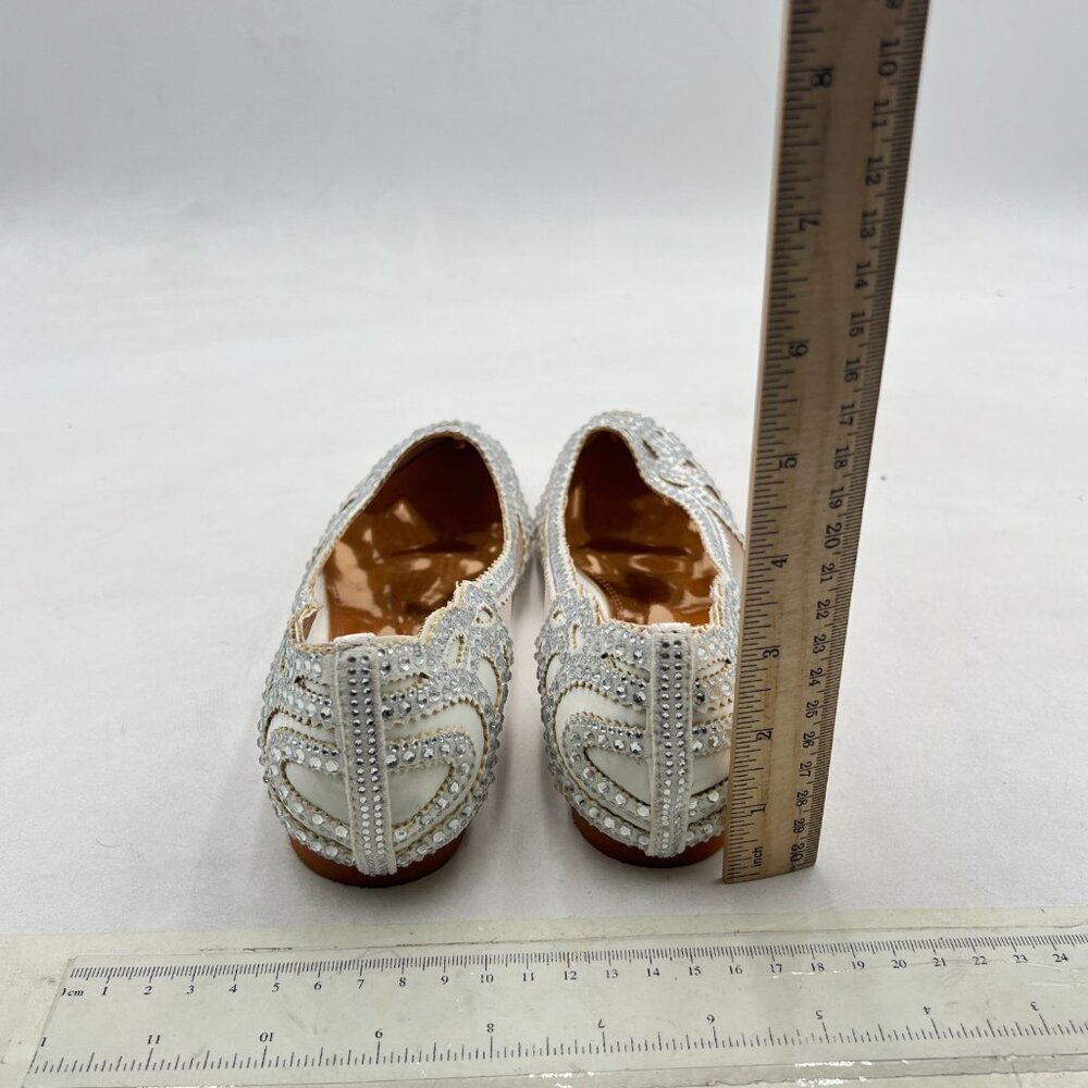 XYD White Pointed Toe Rhinestone Flats Mesh Slip-on Crystals Wedding Bride Shoes - Picture 5 of 8